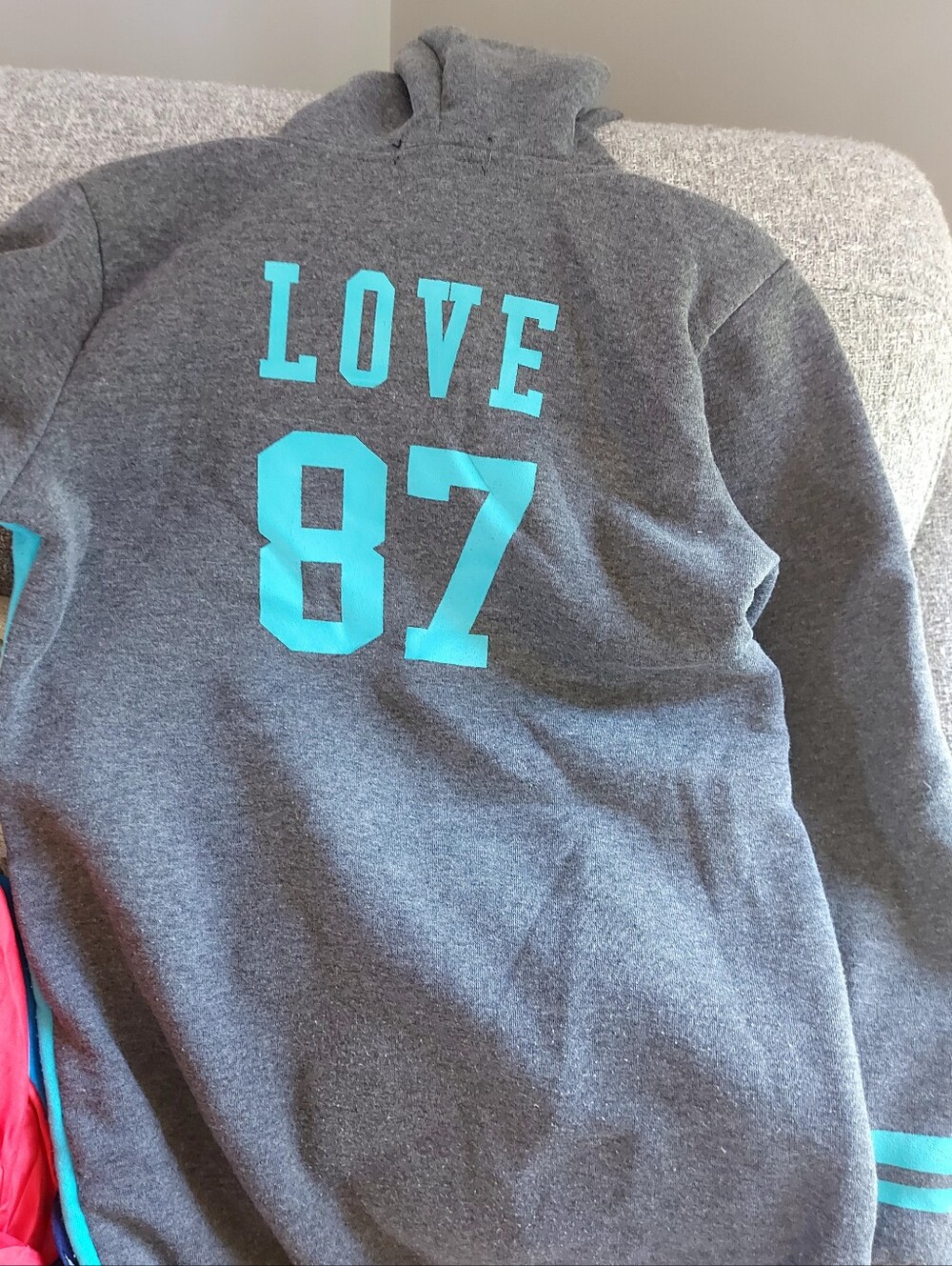 Youth Grey Hoodie with Turquoise "LOVE 87" Graphic